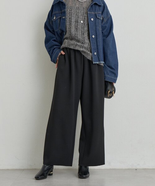 un dix cors（アンディコール）の「《オンオフ選ばず活躍》サンディカットジョーゼットカーブパンツ（スラックス・レディース・ブラック/オフホワイト/ライトグレー・FREE）」の10枚目の写真