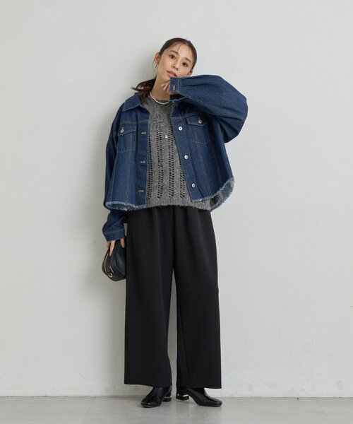 un dix cors（アンディコール）の「《オンオフ選ばず活躍》サンディカットジョーゼットカーブパンツ（スラックス・レディース・ブラック/オフホワイト/ライトグレー・FREE）」の11枚目の写真