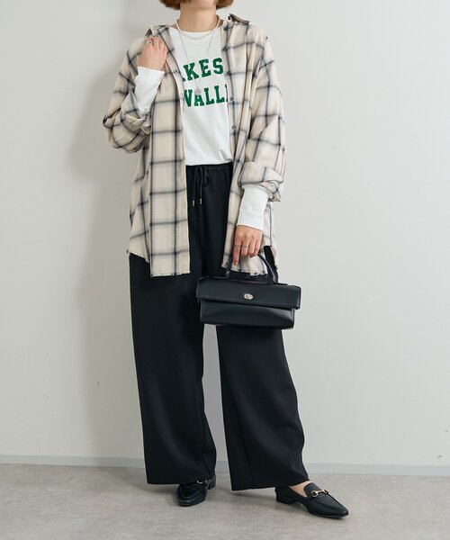 un dix cors（アンディコール）の「《オンオフ選ばず活躍》サンディカットジョーゼットカーブパンツ（スラックス・レディース・ブラック/オフホワイト/ライトグレー・FREE）」の15枚目の写真