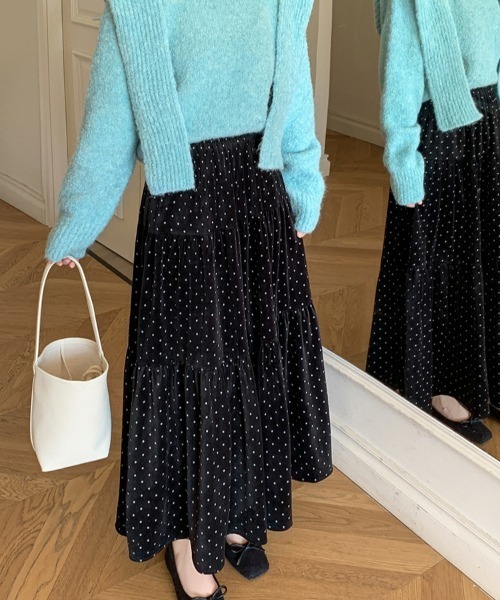 セール】ドット柄ベロアロングスカート（スカート）｜emi+（エミプラス