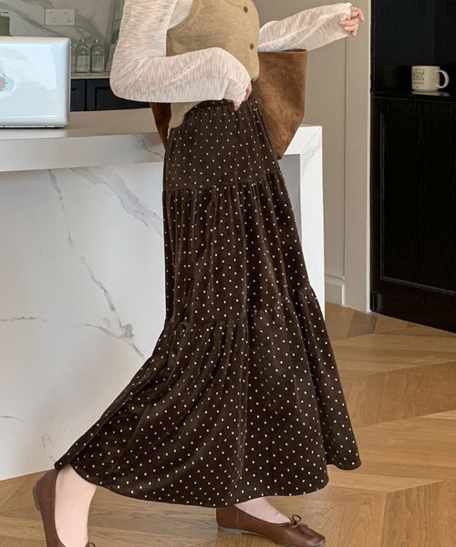 セール】ドット柄ベロアロングスカート（スカート）｜emi+（エミプラス