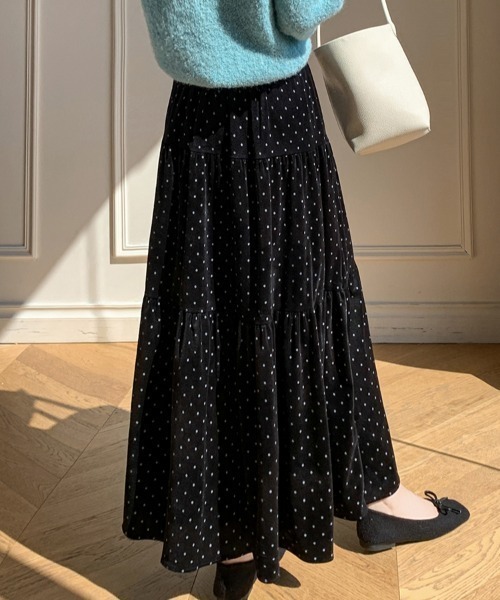 emi+（エミプラス）の「ドット柄ベロアロングスカート（スカート・レディース・ブラック/モカ・S/M）」の3枚目の写真