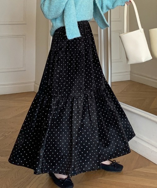 セール】ドット柄ベロアロングスカート（スカート）｜emi+（エミプラス