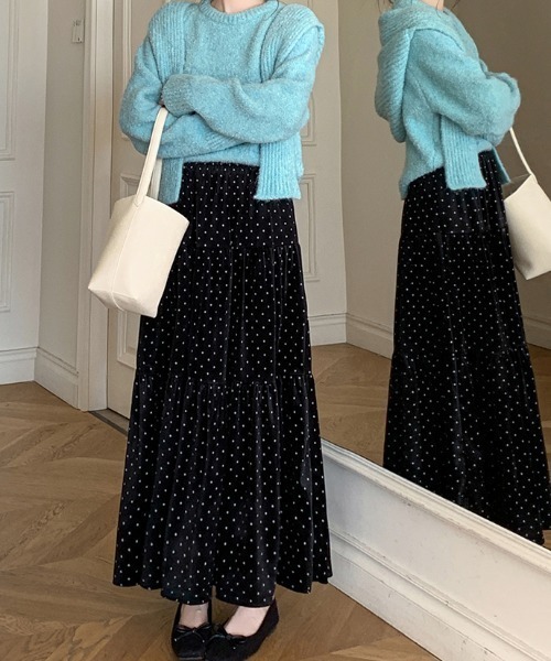 emi+（エミプラス）の「ドット柄ベロアロングスカート（スカート・レディース・ブラック/モカ・S/M）」の6枚目の写真