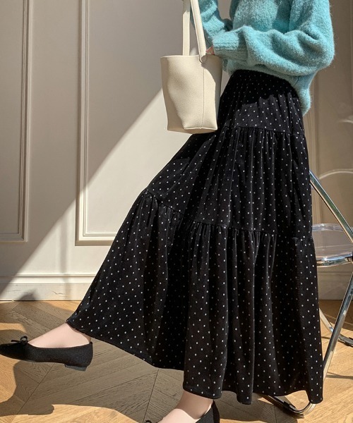 emi+（エミプラス）の「ドット柄ベロアロングスカート（スカート・レディース・ブラック/モカ・S/M）」の7枚目の写真