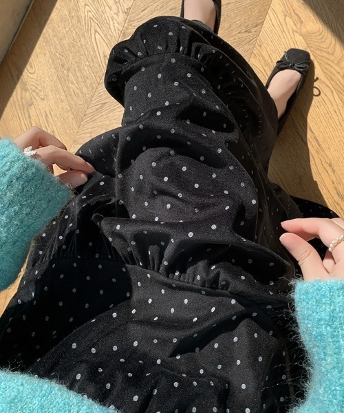 emi+（エミプラス）の「ドット柄ベロアロングスカート（スカート・レディース・ブラック/モカ・S/M）」の8枚目の写真