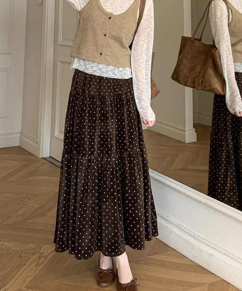 emi+（エミプラス）の「ドット柄ベロアロングスカート（スカート・レディース・ブラック/モカ・S/M）」の9枚目の写真