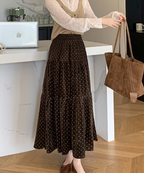 emi+（エミプラス）の「ドット柄ベロアロングスカート（スカート・レディース・ブラック/モカ・S/M）」の10枚目の写真