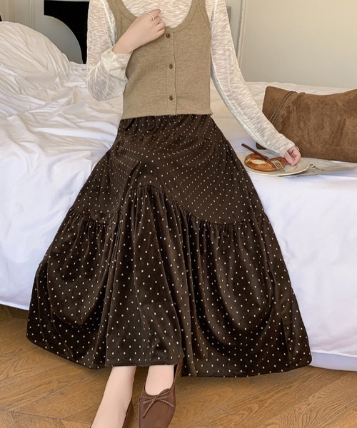 emi+（エミプラス）の「ドット柄ベロアロングスカート（スカート・レディース・ブラック/モカ・S/M）」の11枚目の写真