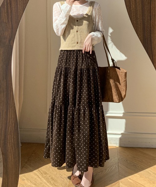 セール】ドット柄ベロアロングスカート（スカート）｜emi+（エミプラス