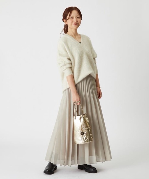 1er Arrondissement ベージュ Vネック ニットセーター FOXカシミアVネックプルオーバー（ニット/セーター）｜1er