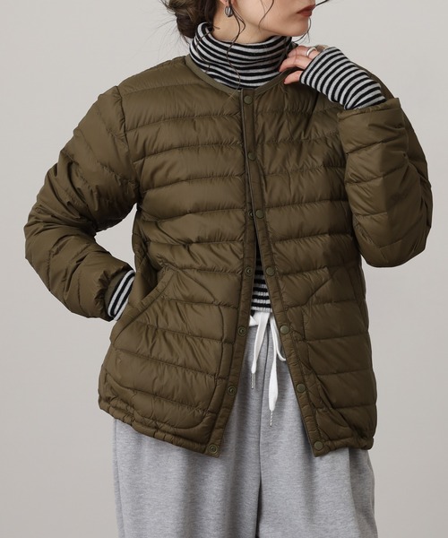 OMNES（オムネス）の「高密度ナイロンインナーダウンノーカラージャケット（ダウンジャケット/コート・レディース・アイボリー/カーキ/キャメル/ベージュ/ネイビー・WOMENS L/WOMENS M）」の4枚目の写真