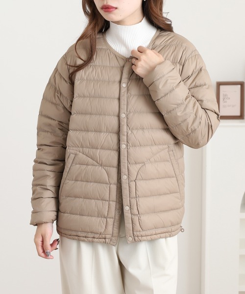 OMNES（オムネス）の「高密度ナイロンインナーダウンノーカラージャケット（ダウンジャケット/コート・レディース・アイボリー/カーキ/キャメル/ベージュ/ネイビー・WOMENS L/WOMENS M）」の11枚目の写真