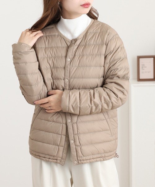 OMNES（オムネス）の「高密度ナイロンインナーダウンノーカラージャケット（ダウンジャケット/コート・レディース・アイボリー/カーキ/キャメル/ベージュ/ネイビー・WOMENS L/WOMENS M）」の10枚目の写真