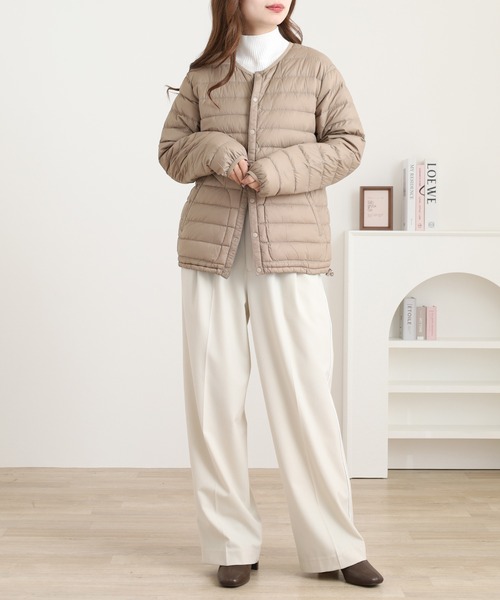 OMNES（オムネス）の「高密度ナイロンインナーダウンノーカラージャケット（ダウンジャケット/コート・レディース・アイボリー/カーキ/キャメル/ベージュ/ネイビー・WOMENS L/WOMENS M）」の13枚目の写真