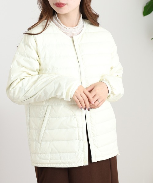 OMNES（オムネス）の「高密度ナイロンインナーダウンノーカラージャケット（ダウンジャケット/コート・レディース・アイボリー/カーキ/キャメル/ベージュ/ネイビー・WOMENS L/WOMENS M）」の8枚目の写真