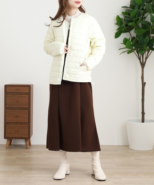 OMNES（オムネス）の「高密度ナイロンインナーダウンノーカラージャケット（ダウンジャケット/コート・レディース・アイボリー/カーキ/キャメル/ベージュ/ネイビー・WOMENS L/WOMENS M）」の9枚目の写真