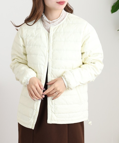 OMNES（オムネス）の「高密度ナイロンインナーダウンノーカラージャケット（ダウンジャケット/コート・レディース・アイボリー/カーキ/キャメル/ベージュ/ネイビー・WOMENS L/WOMENS M）」の6枚目の写真