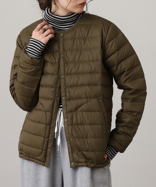 OMNES（オムネス）の「高密度ナイロンインナーダウンノーカラージャケット（ダウンジャケット/コート・レディース・アイボリー/カーキ/キャメル/ベージュ/ネイビー・WOMENS L/WOMENS M）」の14枚目の写真