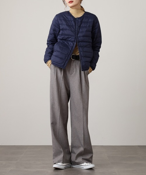 OMNES（オムネス）の「高密度ナイロンインナーダウンノーカラージャケット（ダウンジャケット/コート・レディース・アイボリー/カーキ/キャメル/ベージュ/ネイビー・WOMENS L/WOMENS M）」の21枚目の写真