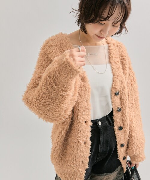 mystic（ミスティック）の「【前後2WAY】ループボタン カーディガン（カーディガン/ボレロ・レディース・キャメル/グレー/オフホワイト・FREE）」の3枚目の写真