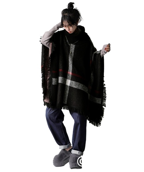 ないとじゃあ様 Y's 斬新なプリント柄ポンチョor ラップスカート　２ＷＡＹ セール】チェック柄 2WAY ポンチョ スカート（ポンチョ）｜antiqua