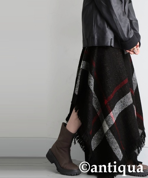 antiqua（アンティカ）の「チェック柄 2WAY ポンチョ スカート（ポンチョ・レディース・ブラック・ONESIZE）」の10枚目の写真