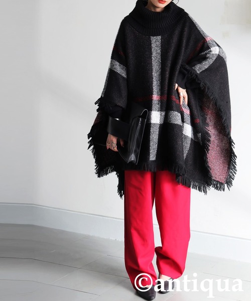 antiqua（アンティカ）の「チェック柄 2WAY ポンチョ スカート（ポンチョ・レディース・ブラック・ONESIZE）」の12枚目の写真