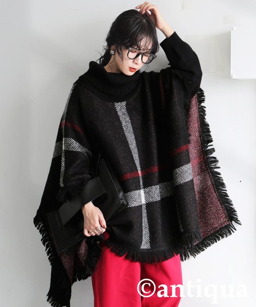 セール】チェック柄 2WAY ポンチョ スカート（ポンチョ）｜antiqua