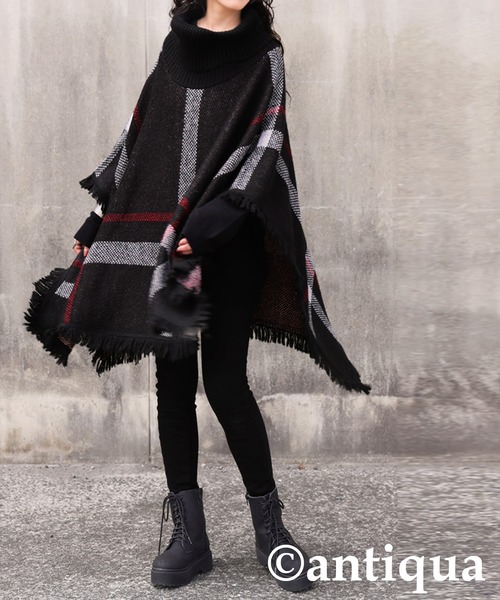 セール】チェック柄 2WAY ポンチョ スカート（ポンチョ）｜antiqua