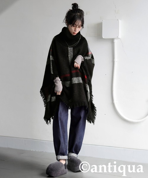 antiqua（アンティカ）の「チェック柄 2WAY ポンチョ スカート（ポンチョ・レディース・ブラック・ONESIZE）」の16枚目の写真