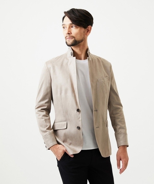 MICHEL KLEIN HOMME (ミッシェルクランオム)の「スエードコンバーチブルジャケット(テーラードジャケット・メンズ・グリーン/ネイビー/ベージュ・MEDIUM/LARGE/X-LARGE)」の1枚目の写真