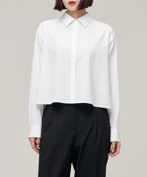 MUSINSA STANDARD WOMAN（ムシンサスタンダードウーマン）の「ウィメンズリラックスクロップシルキーシャツ[ホワイト]（シャツ/ブラウス・レディース・その他・SMALL/MEDIUM）」の5枚目の写真