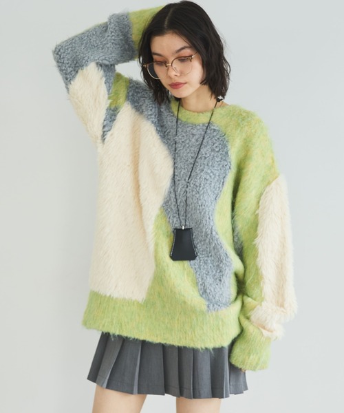 MIRROR STOKE（ミラーストーク）の「【ZOZO限定】ACCENT MTERIAL KNIT PULLOVER/アクセントマテリアルニットプルオーバー（ニット/セーター・レディース・ブルー/イエロー/ワインレッド・MEDIUM）」の3枚目の写真