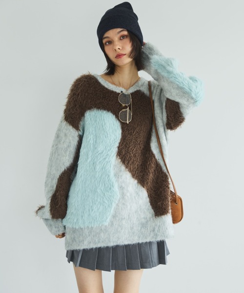 MIRROR STOKE（ミラーストーク）の「【ZOZO限定】ACCENT MTERIAL KNIT PULLOVER/アクセントマテリアルニットプルオーバー（ニット/セーター・レディース・ブルー/イエロー/ワインレッド・MEDIUM）」の2枚目の写真