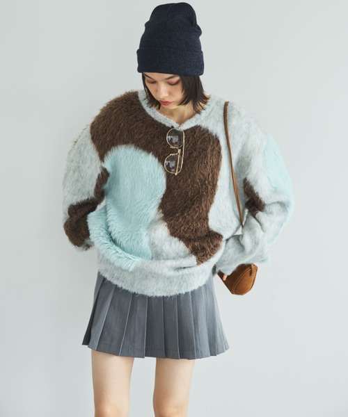 MIRROR STOKE（ミラーストーク）の「【ZOZO限定】ACCENT MTERIAL KNIT PULLOVER/アクセントマテリアルニットプルオーバー（ニット/セーター・レディース・ブルー/イエロー/ワインレッド・MEDIUM）」の6枚目の写真