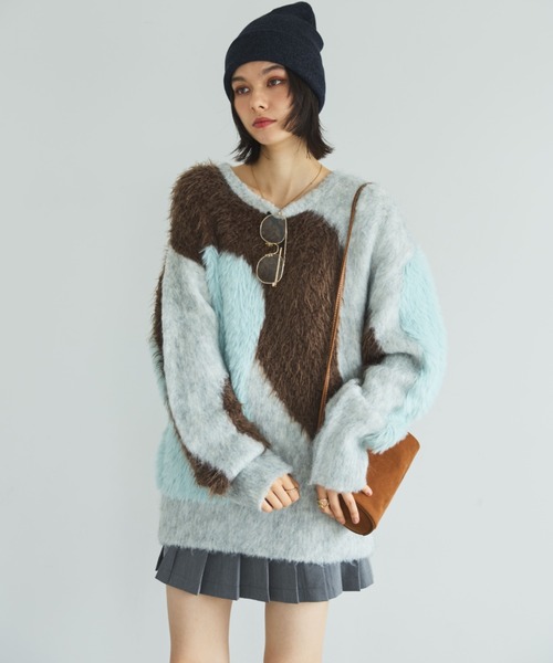 MIRROR STOKE（ミラーストーク）の「【ZOZO限定】ACCENT MTERIAL KNIT PULLOVER/アクセントマテリアルニットプルオーバー（ニット/セーター・レディース・ブルー/イエロー/ワインレッド・MEDIUM）」の4枚目の写真