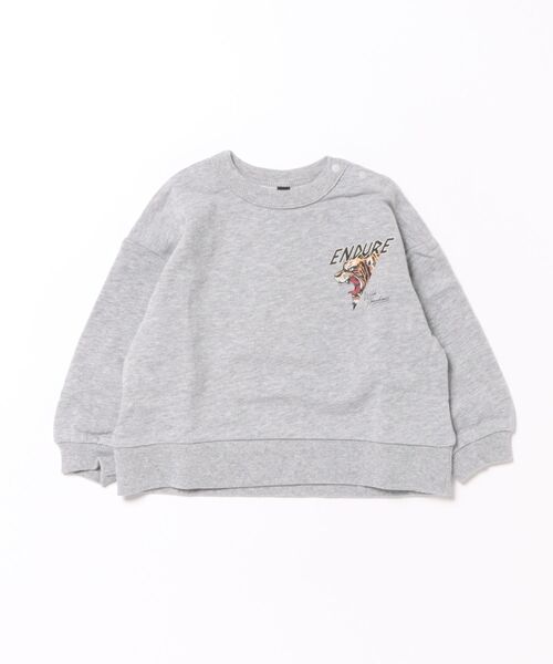 Life Support Products（ライフサポートプロダクツ）の「裏毛プリントトレーナー（スウェット・キッズ・オフホワイト/杢グレー/ブルー/カーキ/ピンク/ホワイト系その他/チャコール/オレンジ/パープル/マスタード・80/90/95/100/110/120/130/140/150）」の4枚目の写真