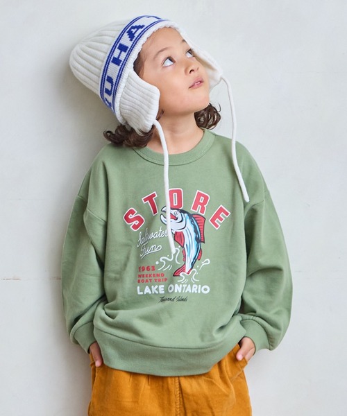 Life Support Products（ライフサポートプロダクツ）の「裏毛プリントトレーナー（スウェット・キッズ・オフホワイト/杢グレー/ブルー/カーキ/ピンク/ホワイト系その他/チャコール/オレンジ/パープル/マスタード・80/90/95/100/110/120/130/140/150）」の6枚目の写真