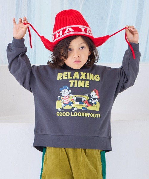 Life Support Products（ライフサポートプロダクツ）の「裏毛プリントトレーナー（スウェット・キッズ・オフホワイト/杢グレー/ブルー/カーキ/ピンク/ホワイト系その他/チャコール/オレンジ/パープル/マスタード・80/90/95/100/110/120/130/140/150）」の5枚目の写真