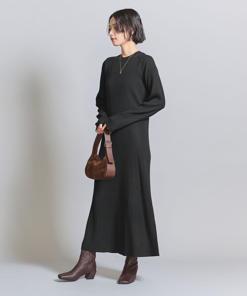 BEAUTY&YOUTH UNITED ARROWS（ビューティーアンドユースユナイテッドアローズ）の「【WEB限定 Wardrobe DAILY MINIMAL】リブニットフレアワンピース（ワンピース・レディース・ネイビー/モカ/ブラック・M/S）」の2枚目の写真
