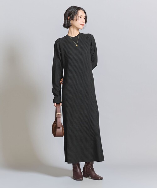 BEAUTY&YOUTH UNITED ARROWS（ビューティーアンドユースユナイテッドアローズ）の「【WEB限定 Wardrobe DAILY MINIMAL】リブニットフレアワンピース（ワンピース・レディース・ネイビー/モカ/ブラック・M/S）」の8枚目の写真