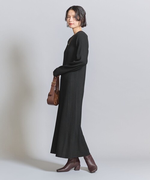 BEAUTY&YOUTH UNITED ARROWS（ビューティーアンドユースユナイテッドアローズ）の「【WEB限定 Wardrobe DAILY MINIMAL】リブニットフレアワンピース（ワンピース・レディース・ネイビー/モカ/ブラック・M/S）」の9枚目の写真