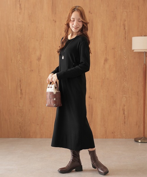 Lace Ladies（レースレディース）の「ラウンドネック ボーダー柄 長袖 ニット ワンピース（ワンピース・レディース・ブラック/ホワイト×ブラック/ブラック×ホワイト・FREE）」の4枚目の写真