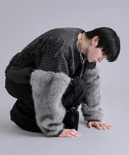 Ellno Loset（エルノロゼット）の「ソデファーケーブルキリカエニット（ニット/セーター・メンズ・チャコール/ブラック・SMALL/MEDIUM/LARGE）」の22枚目の写真