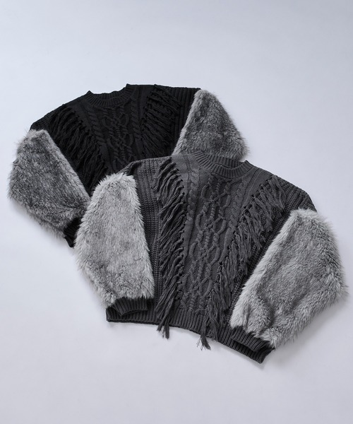 Ellno Loset（エルノロゼット）の「ソデファーケーブルキリカエニット（ニット/セーター・メンズ・チャコール/ブラック・SMALL/MEDIUM/LARGE）」の12枚目の写真