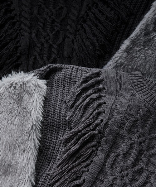 Ellno Loset（エルノロゼット）の「ソデファーケーブルキリカエニット（ニット/セーター・メンズ・チャコール/ブラック・SMALL/MEDIUM/LARGE）」の11枚目の写真