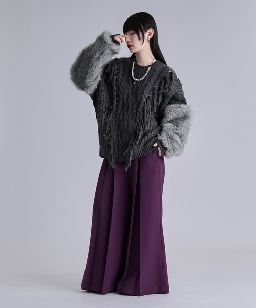 Ellno Loset（エルノロゼット）の「ソデファーケーブルキリカエニット（ニット/セーター・メンズ・チャコール/ブラック・SMALL/MEDIUM/LARGE）」の5枚目の写真