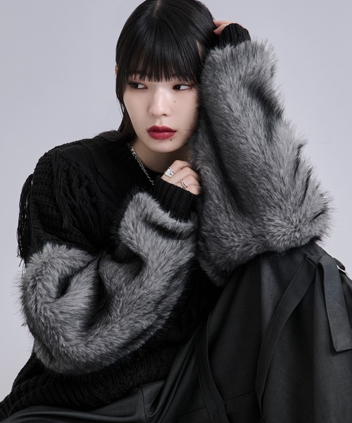 Ellno Loset（エルノロゼット）の「ソデファーケーブルキリカエニット（ニット/セーター・メンズ・チャコール/ブラック・SMALL/MEDIUM/LARGE）」の18枚目の写真