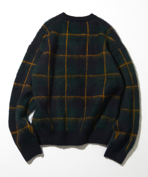 ウール混紡 黒と黄色のチェックニット セール】NAUTICA/ノーティカ モヘア混 ウインドウ チェック柄 Vネック